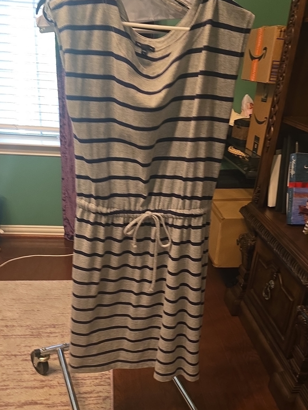 GAP Gray and Navy Striped Drawstring Dress